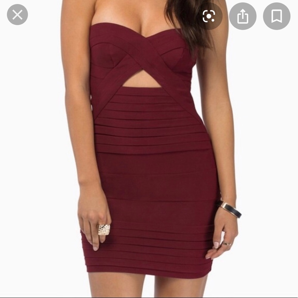 Burgundy strapless dress
